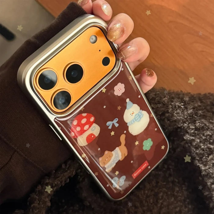 Korean Cartoon Christmas Snowman House Drop Glue Plating Phone Case For iPhone PhoneShells
