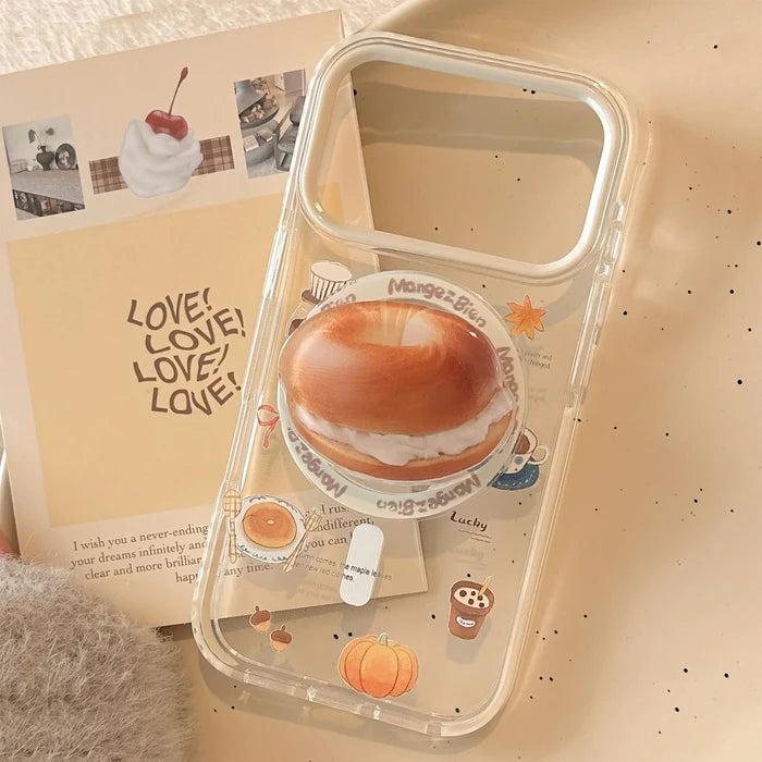 Korean Cartoon Cream Bagel Magnetic Bracket Phone Case For iPhone PhoneShells