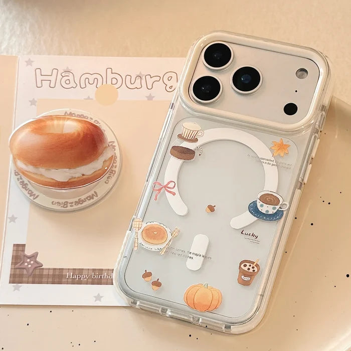 Korean Cartoon Cream Bagel Magnetic Bracket Phone Case For iPhone PhoneShells