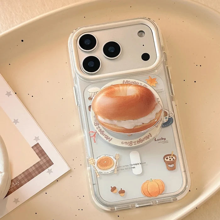 Korean Cartoon Cream Bagel Magnetic Bracket Phone Case For iPhone PhoneShells