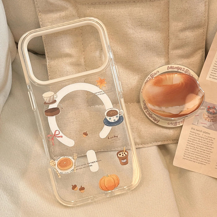 Korean Cartoon Cream Bagel Magnetic Bracket Phone Case For iPhone PhoneShells