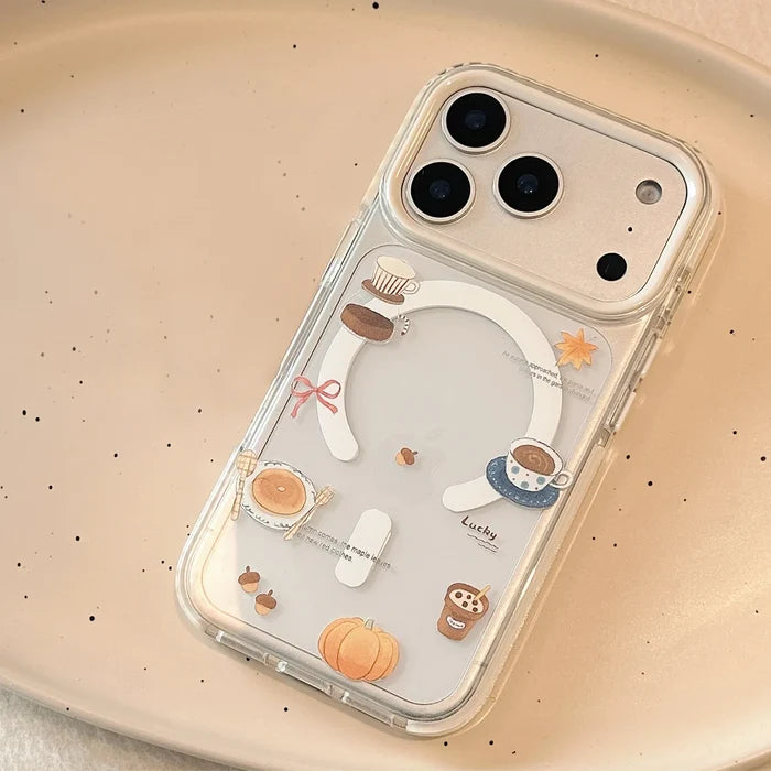 Korean Cartoon Cream Bagel Magnetic Bracket Phone Case For iPhone PhoneShells