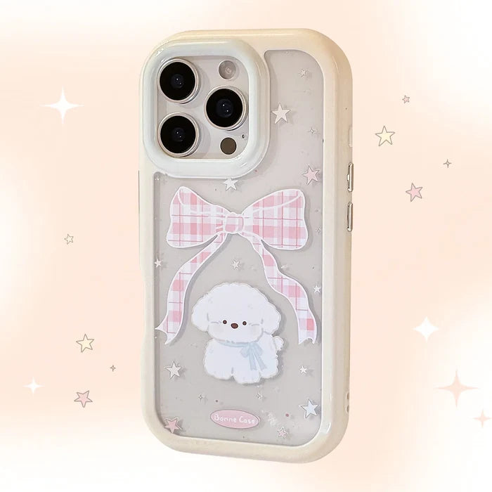 Korean Cartoon Plaid Bowknot Puppy Phone Case For iPhone PhoneShells
