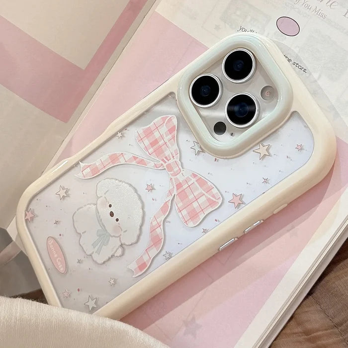 Korean Cartoon Plaid Bowknot Puppy Phone Case For iPhone PhoneShells