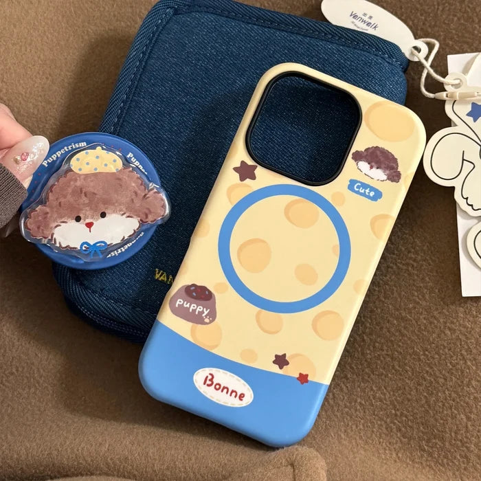 Korean Cartoon Puppy Magnetic Stand Holder Phone Case For iPhone PhoneShells