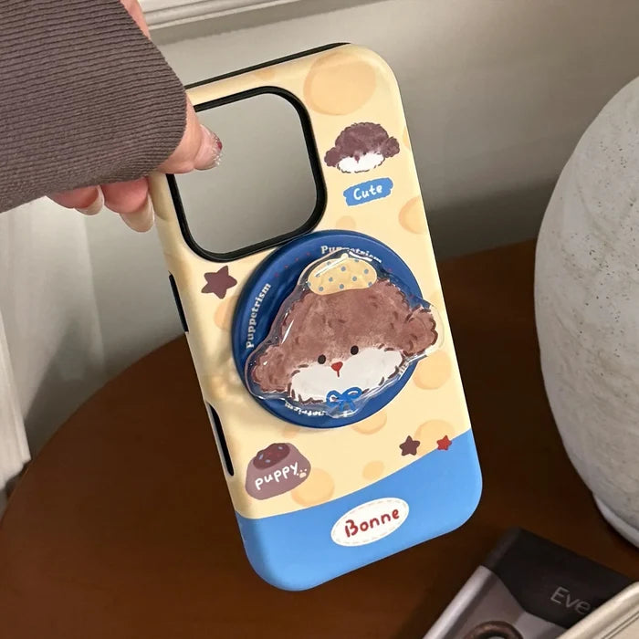 Korean Cartoon Puppy Magnetic Stand Holder Phone Case For iPhone PhoneShells