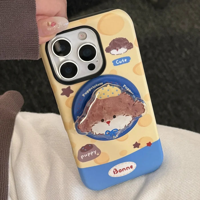 Korean Cartoon Puppy Magnetic Stand Holder Phone Case For iPhone PhoneShells