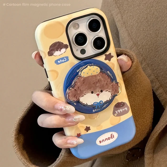 Korean Cartoon Puppy Magnetic Stand Holder Phone Case For iPhone PhoneShells