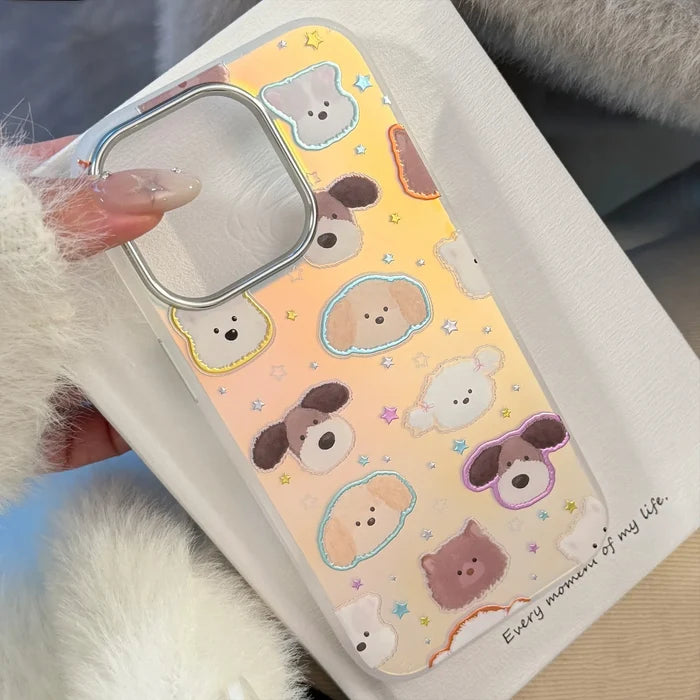 Korean Cartoon Puppy Stars Laser Plating Phone Case for iPhone PhoneShells