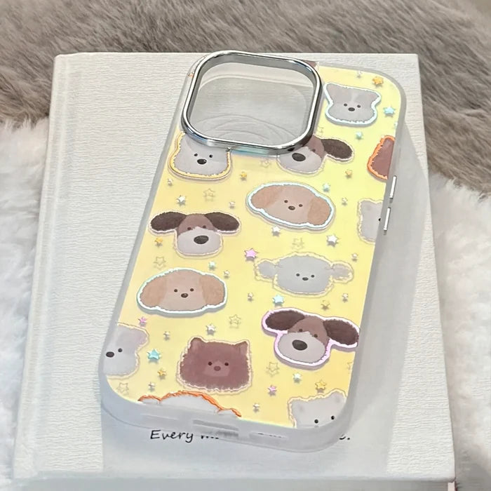 Korean Cartoon Puppy Stars Laser Plating Phone Case for iPhone PhoneShells