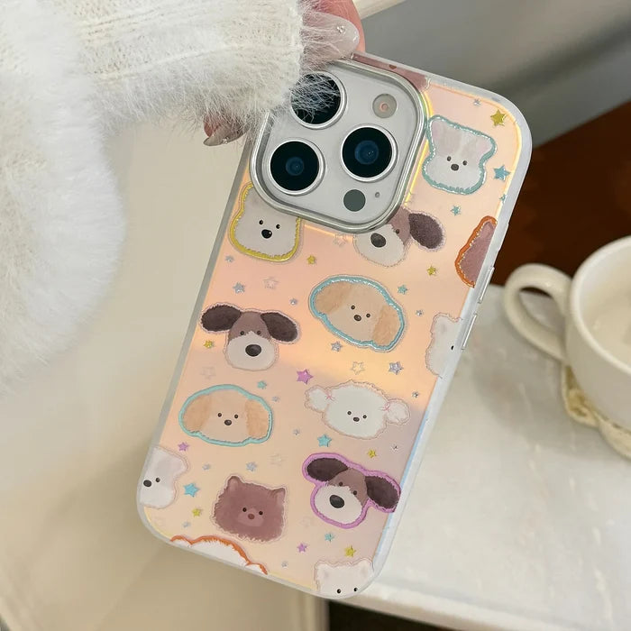 Korean Cartoon Puppy Stars Laser Plating Phone Case for iPhone PhoneShells
