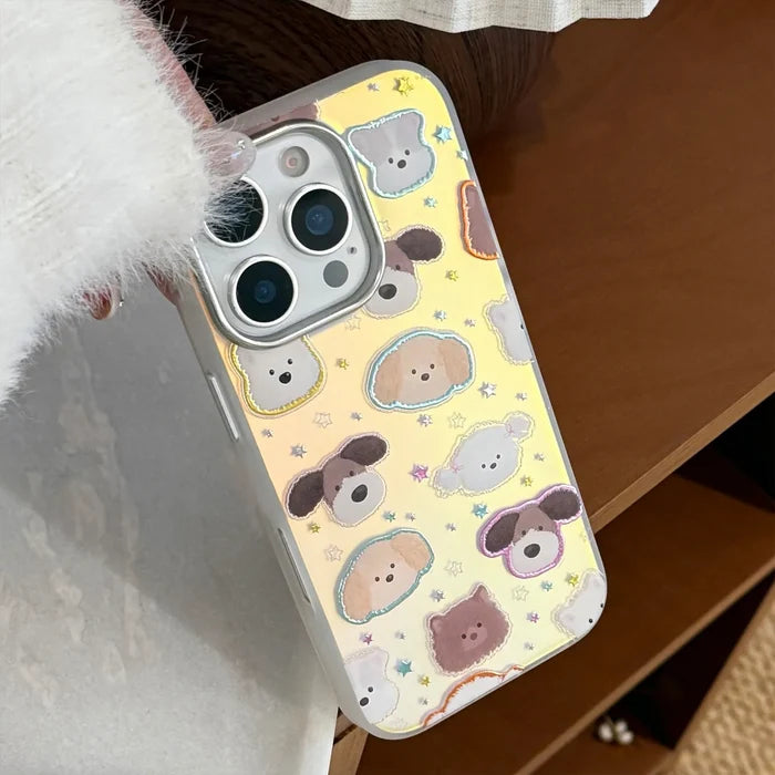 Korean Cartoon Puppy Stars Laser Plating Phone Case for iPhone PhoneShells