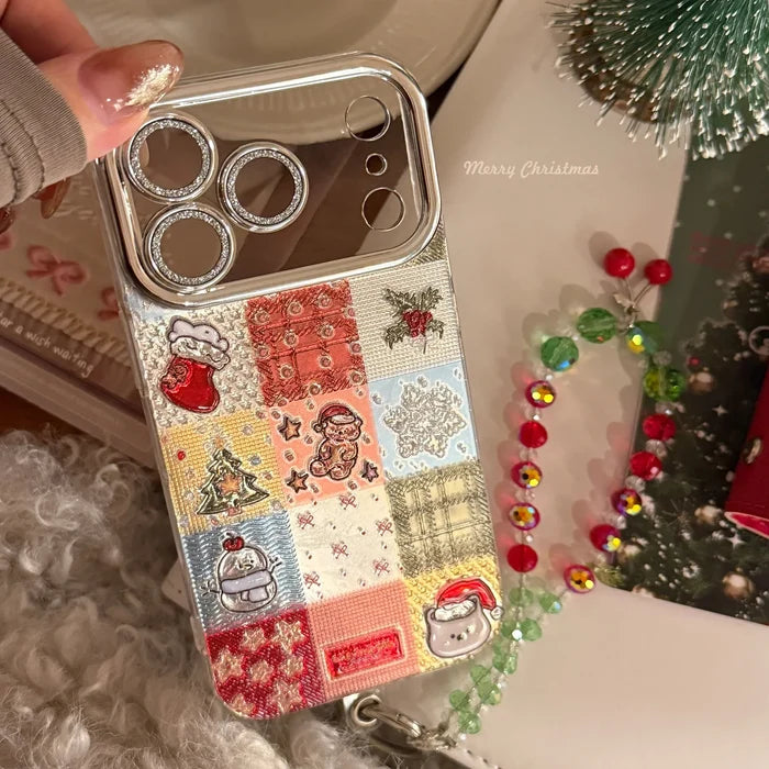Korean Christmas Grid Pattern Glitter Phone Case For iPhone PhoneShells