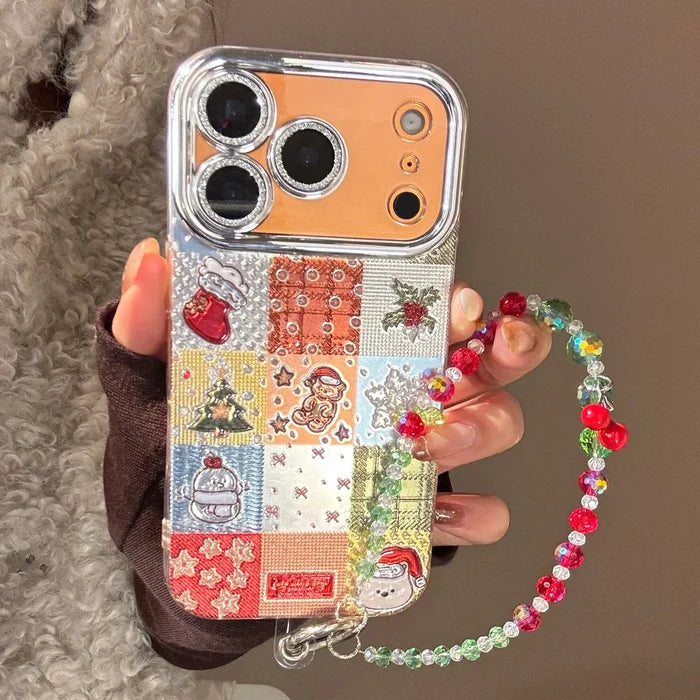 Korean Christmas Grid Pattern Glitter Phone Case For iPhone PhoneShells