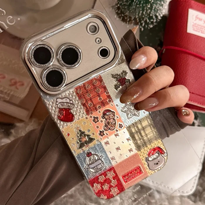 Korean Christmas Grid Pattern Glitter Phone Case For iPhone PhoneShells