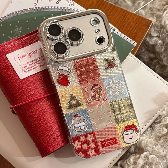 Korean Christmas Grid Pattern Glitter Phone Case For iPhone PhoneShells