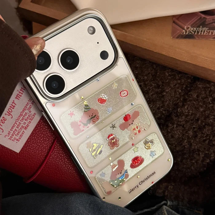 Korean Christmas Style Cartoon Puppy Silver Edge Plating Phone Case For iPhone PhoneShells