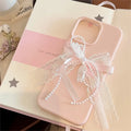 Korean Cute 3D Pearl Lace Silk Ribbon Bow Phone Case For iPhone PhoneShells