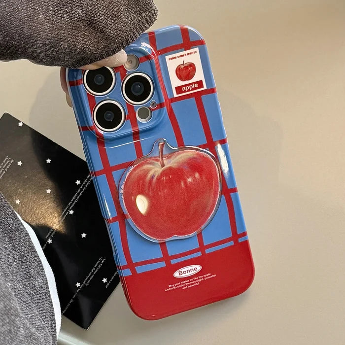 Korean Cute 3D Red Apple Lattice Phone Case With Chain For iPhone PhoneShells