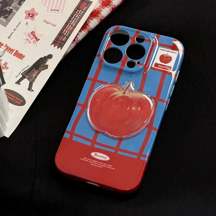 Korean Cute 3D Red Apple Lattice Phone Case With Chain For iPhone PhoneShells