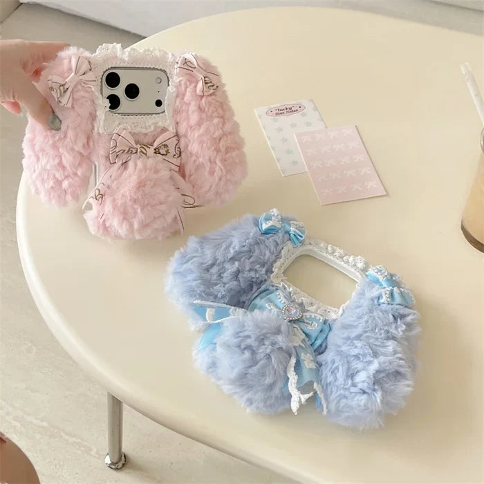Korean Cute Bow Plush Phone Case For iPhone PhoneShells