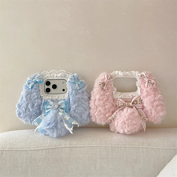 Korean Cute Bow Plush Phone Case For iPhone PhoneShells