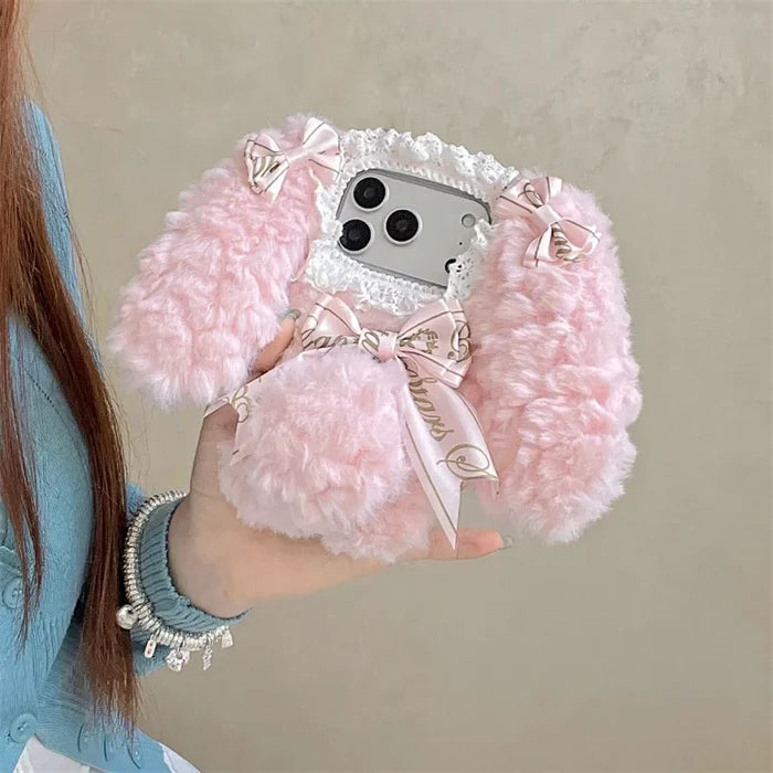 Korean Cute Bow Plush Phone Case For iPhone PhoneShells
