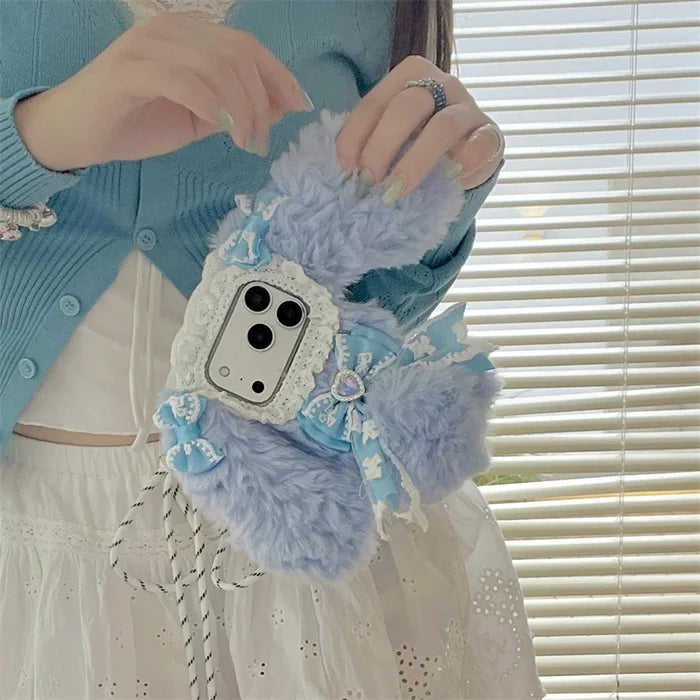 Korean Cute Bow Plush Phone Case For iPhone PhoneShells