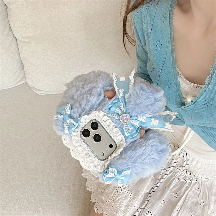 Korean Cute Bow Plush Phone Case For iPhone PhoneShells