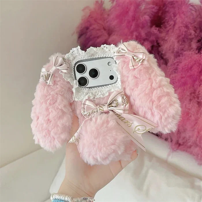 Korean Cute Bow Plush Phone Case For iPhone PhoneShells