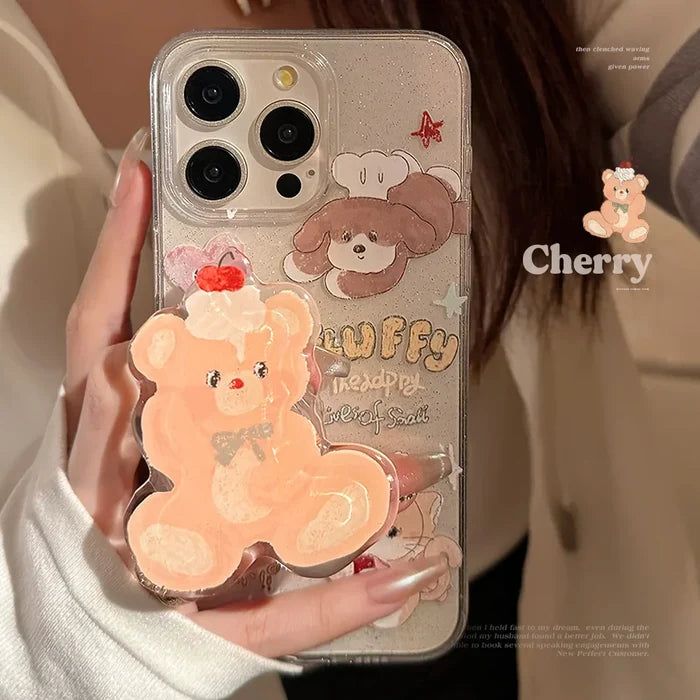 Korean Cute Cartoon Animals Bear Bracket Phone Case For iPhone PhoneShells