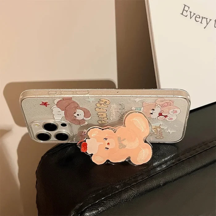 Korean Cute Cartoon Animals Bear Bracket Phone Case For iPhone PhoneShells