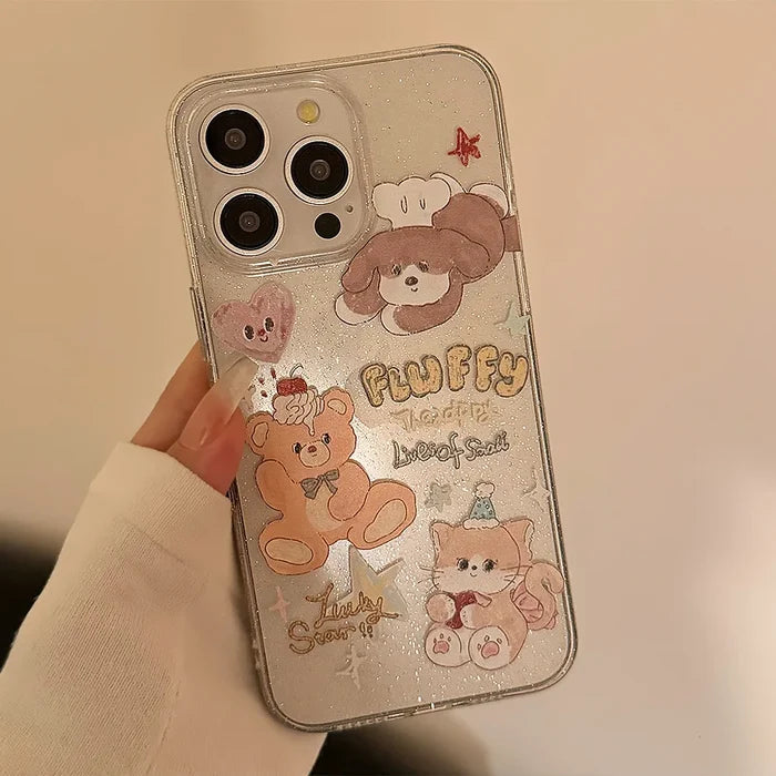 Korean Cute Cartoon Animals Bear Bracket Phone Case For iPhone PhoneShells