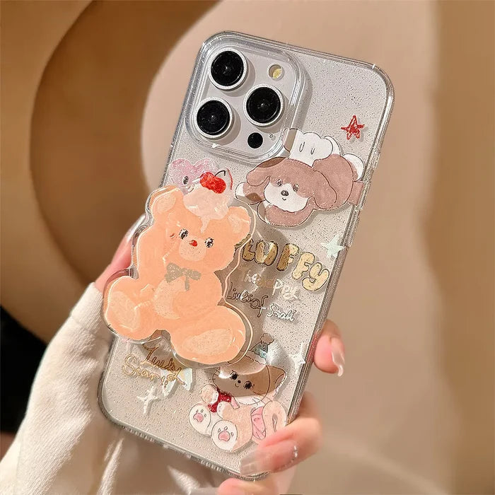 Korean Cute Cartoon Animals Bear Bracket Phone Case For iPhone PhoneShells
