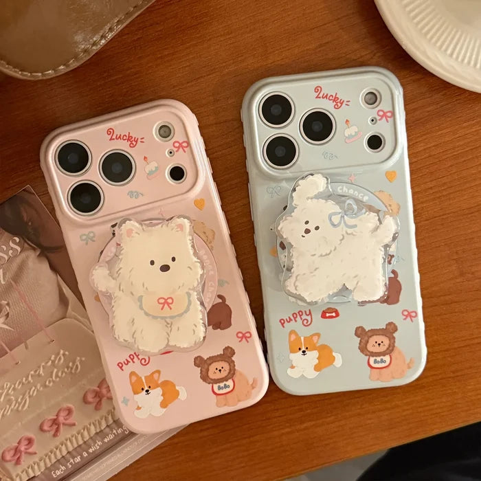 Korean Cute Cartoon Puppy Magnetic Stand Holder Phone Case For iPhone PhoneShells