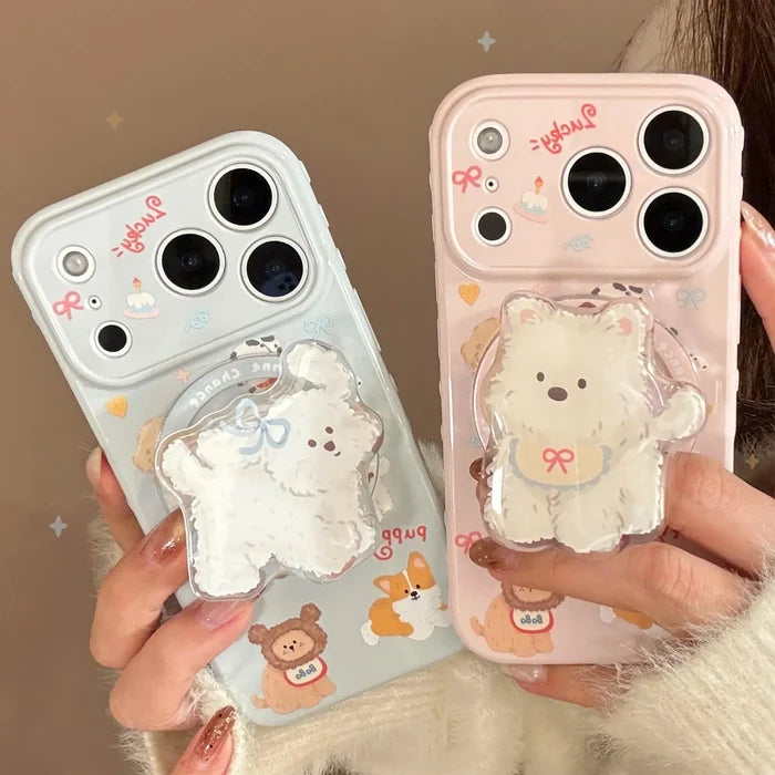 Korean Cute Cartoon Puppy Magnetic Stand Holder Phone Case For iPhone PhoneShells
