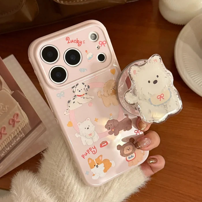 Korean Cute Cartoon Puppy Magnetic Stand Holder Phone Case For iPhone PhoneShells