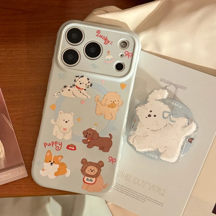 Korean Cute Cartoon Puppy Magnetic Stand Holder Phone Case For iPhone PhoneShells
