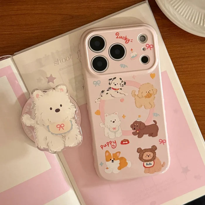 Korean Cute Cartoon Puppy Magnetic Stand Holder Phone Case For iPhone PhoneShells