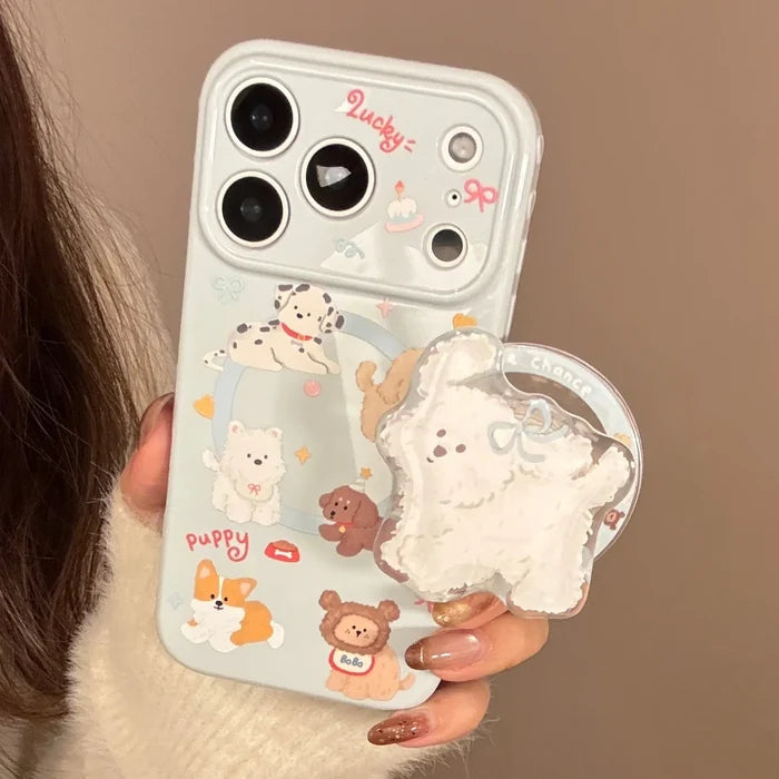 Korean Cute Cartoon Puppy Magnetic Stand Holder Phone Case For iPhone PhoneShells