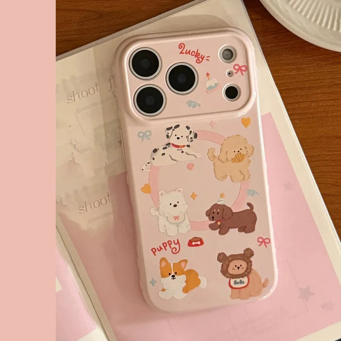 Korean Cute Cartoon Puppy Magnetic Stand Holder Phone Case For iPhone PhoneShells