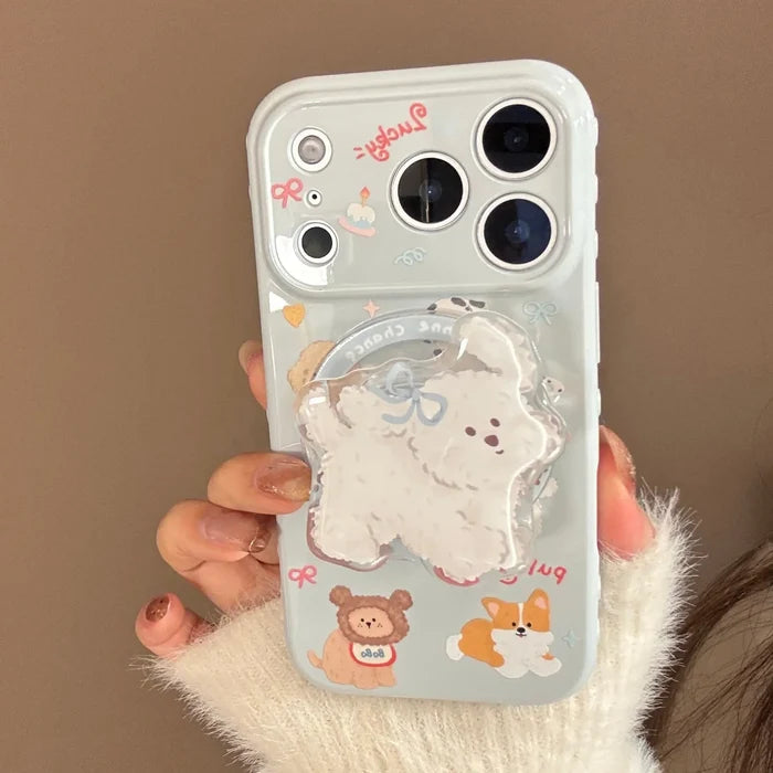 Korean Cute Cartoon Puppy Magnetic Stand Holder Phone Case For iPhone PhoneShells