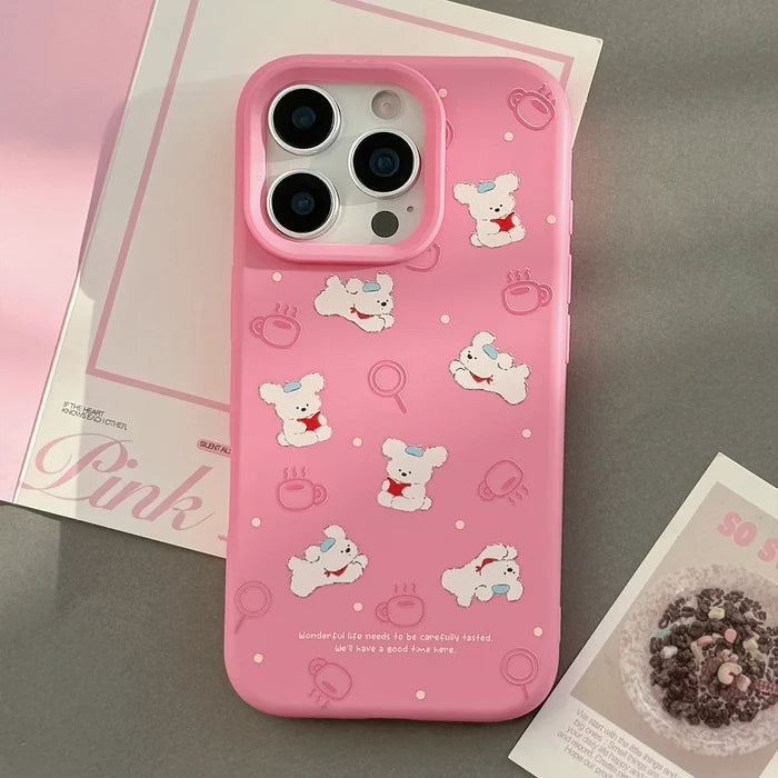 Korean Cute Cartoon Reading Puppy Pink Silicone Soft Phone Case For iPhone PhoneShells