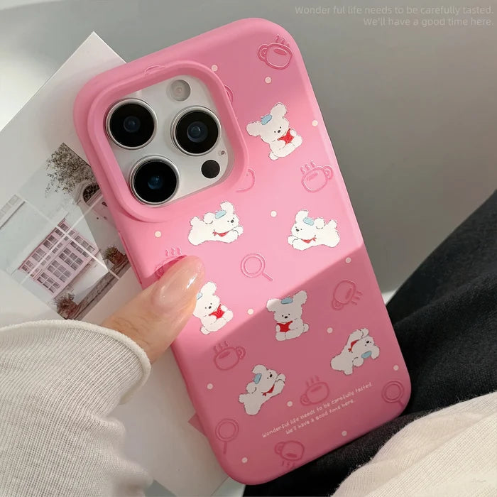 Korean Cute Cartoon Reading Puppy Pink Silicone Soft Phone Case For iPhone PhoneShells