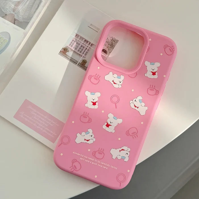 Korean Cute Cartoon Reading Puppy Pink Silicone Soft Phone Case For iPhone PhoneShells