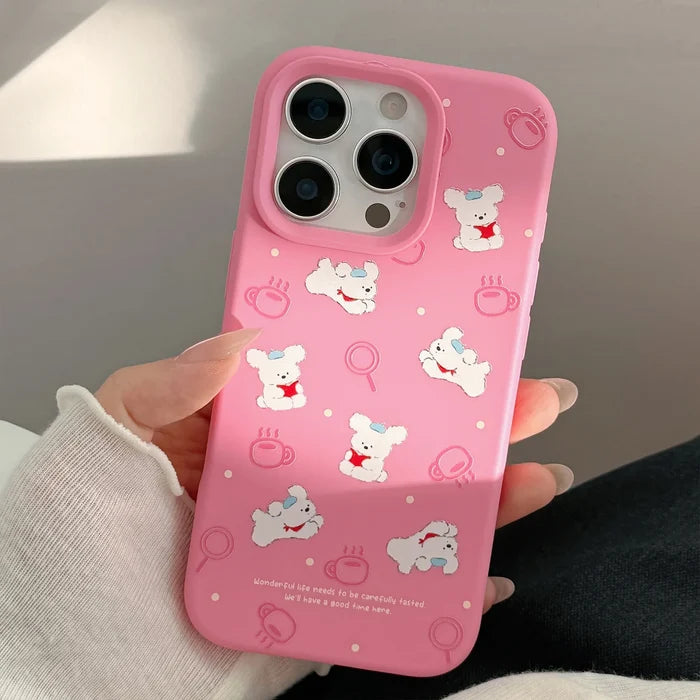 Korean Cute Cartoon Reading Puppy Pink Silicone Soft Phone Case For iPhone PhoneShells