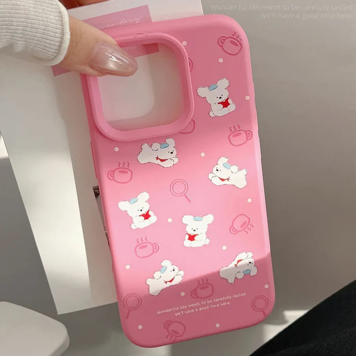 Korean Cute Cartoon Reading Puppy Pink Silicone Soft Phone Case For iPhone PhoneShells