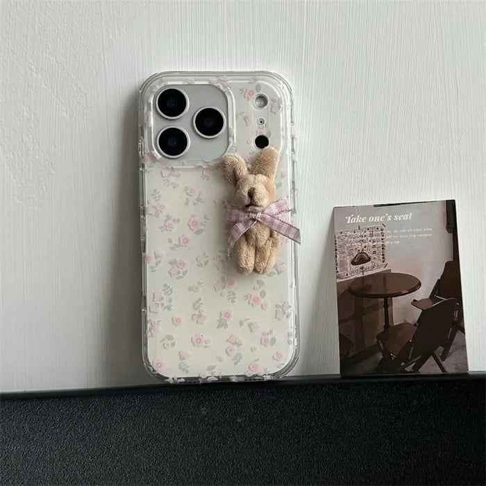 Korean Cute Flower 3D Plush Rabbit Phone Case For iPhone PhoneShells