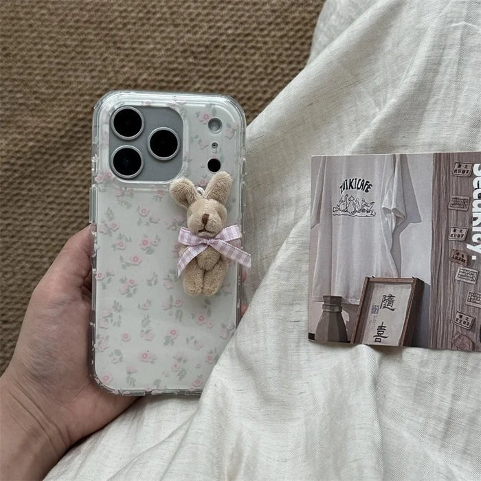 Korean Cute Flower 3D Plush Rabbit Phone Case For iPhone PhoneShells