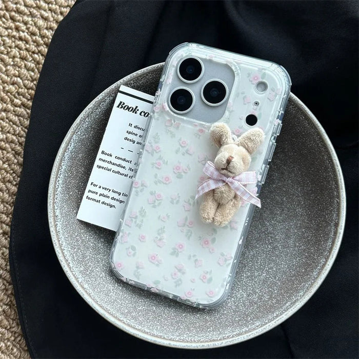 Korean Cute Flower 3D Plush Rabbit Phone Case For iPhone PhoneShells